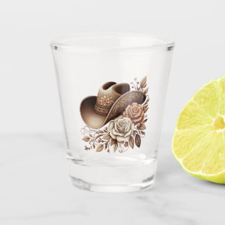 Country Western Cowgirl Hoed met Bloemen Shot Glas