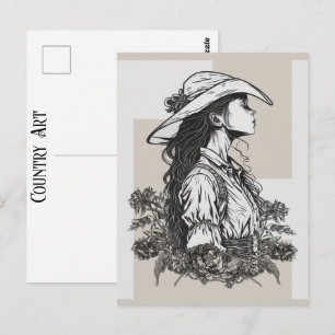 Country Western Cowgirl in een briesje Cowboy Kuns Briefkaart