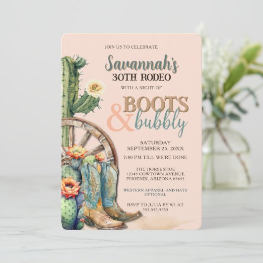 Country Western Cowgirl Laarzen 30e Rodeo Verjaard Kaart (Staand voorkant)