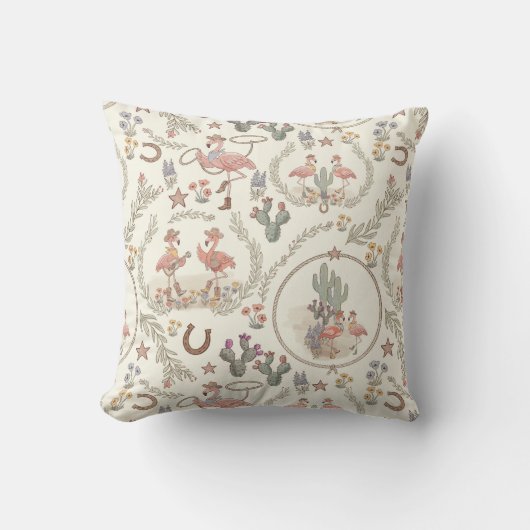 Country Western Flamingo Worp Kussen (Voorkant)