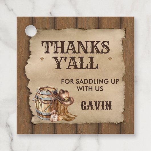 Country Western Gezocht Cowboy Verjaardagsplein Bedankjes Labels (Voorkant)