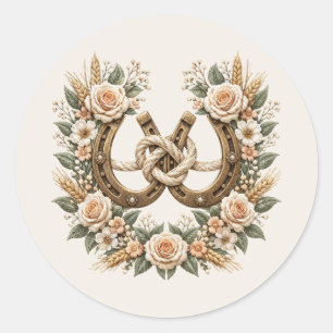 Country Western Hoefijzers en Bloemen Ronde Sticker