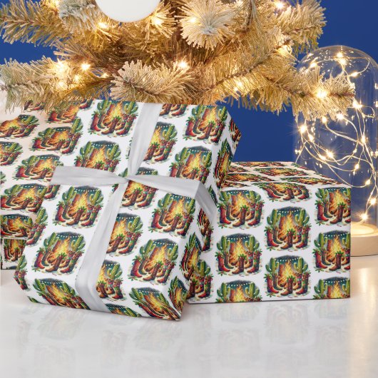 Country Western Kerstlaarzen Cadeaupapier (Feestdagen)