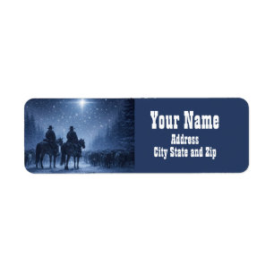 Country Western Kerstmis Cowboys Retouradres Etiket