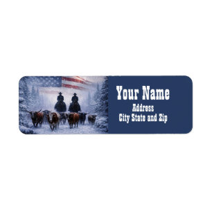 Country Western Kerstmis Cowboys Retouradres Etiket