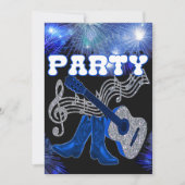 Country Western Music Blauwe Gitaar En Cowboylaarz Kaart (Voorkant)