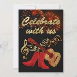 Country Western Muziek  Gitaar en Rode Cowboylaarz Kaart