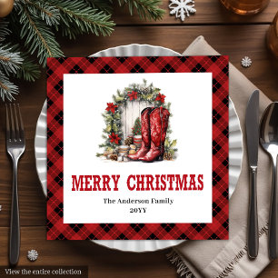 Country Western Plaid Kerst Papieren Servetten