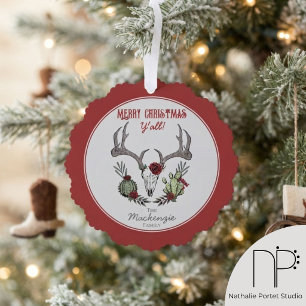 Country Western Prettig Kerstmis Y'All Vakantie Ornament Kaart