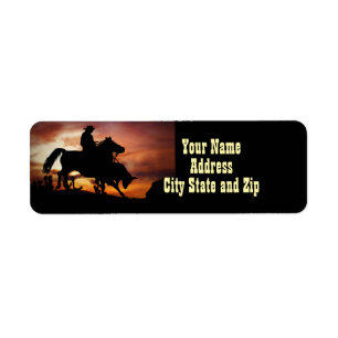 Country Western Rodeo Cowboy Retouradres Etiket