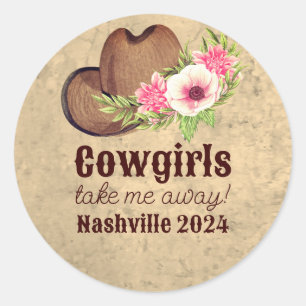Country western roze bloemen Cowgirl Ronde Sticker