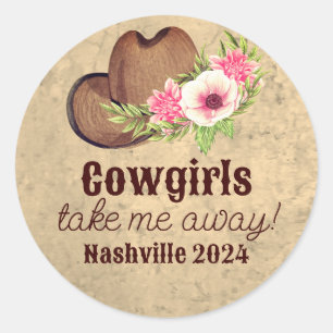 Country western roze bloemen Cowgirl Ronde Sticker