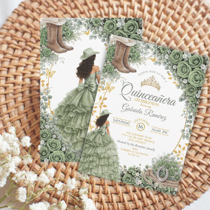 Country Western Salie Groene Roos Gouden Quinceañe Kaart