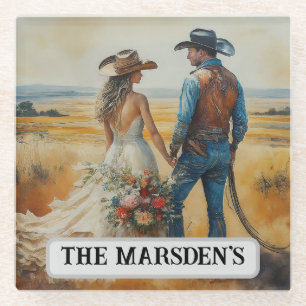 Country Western Trouwdag Waterverf Glazen Onderzetter
