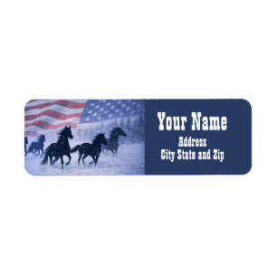 Country Western Wilde Paarden Vlag Retouradres Etiket