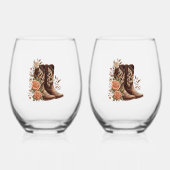 Country westerse bloemen met cowboylaarzen wijnglas zonder voet (Voorkant)