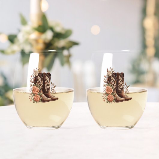 Country westerse bloemen met cowboylaarzen wijnglas zonder voet (Insitu (Huwelijk))