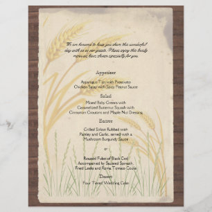 Country Wheat Grass op Parchment Wedding Menu