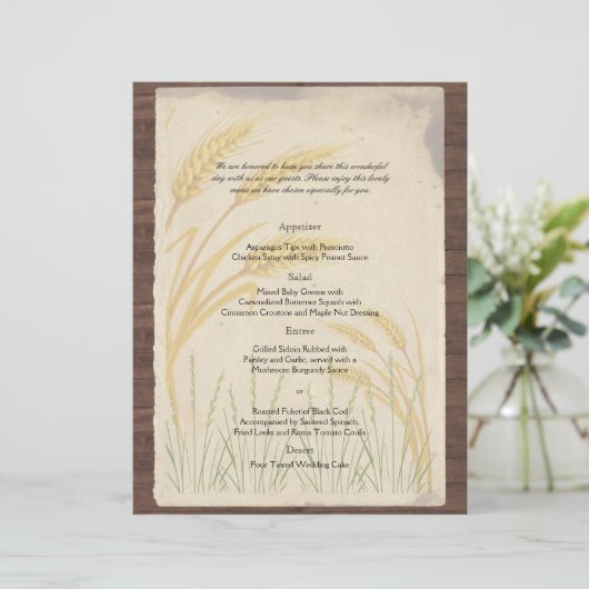 Country Wheat Grass op Parchment Wedding Menu (Staand voorkant)