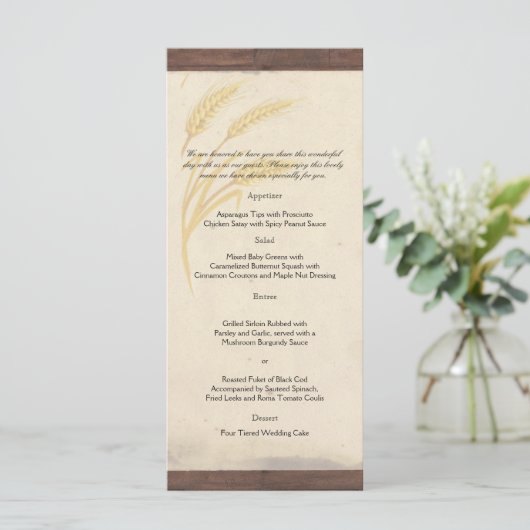 Country Wheat Grass op Parchment Wedding Menu (Staand voorkant)