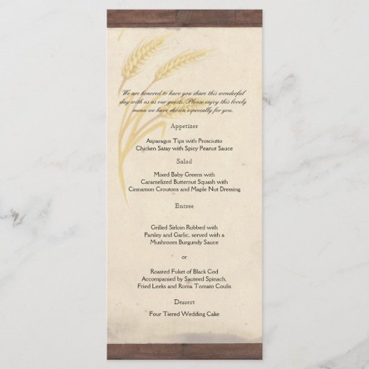 Country Wheat Grass op Parchment Wedding Menu (Voorkant)