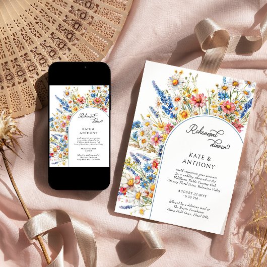 Country Wildflower Arch Bruiloft repetitie Diner Kaart