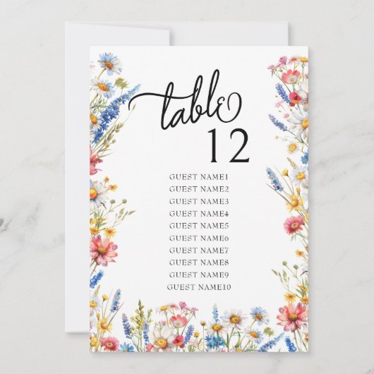 Country Wildflower Bruiloft Tafel Zitgrafiek (Achterkant)