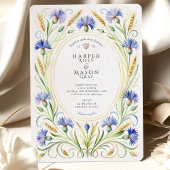 Country Wildflower Cornflower & Wheat Wedding Kaart