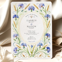 Country Wildflower Cornflower & Wheat Wedding Kaart