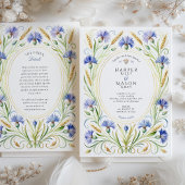 Country Wildflower Cornflower & Wheat Wedding Kaart