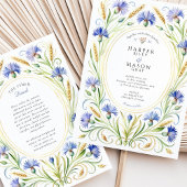 Country Wildflower Cornflower & Wheat Wedding Kaart