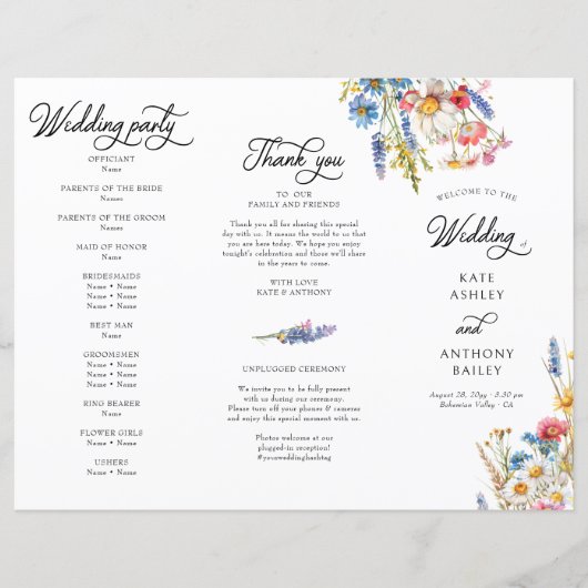 Country Wildflower huwelijksceremonie Programma (Voorkant)