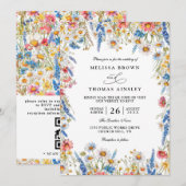 Country Wildflower Rustic Modern QR Code Wedding Kaart (Voorkant / Achterkant)