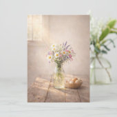 Country Wildflowers on Rustic Table Greeting Card Kaart (Staand voorkant)
