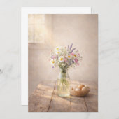 Country Wildflowers on Rustic Table Greeting Card Kaart (Voorkant / Achterkant)