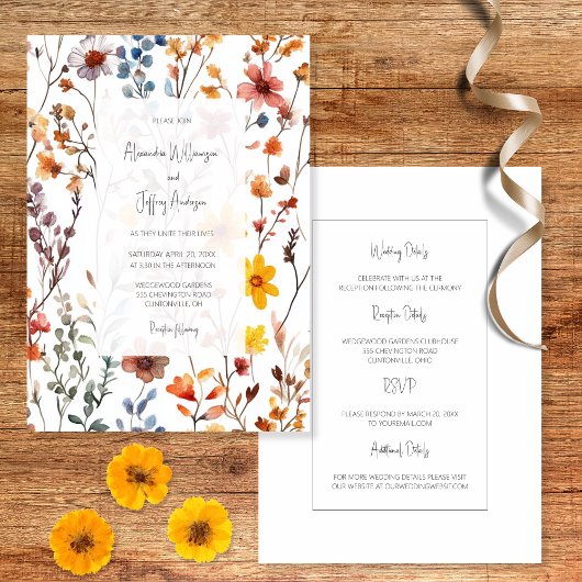 Country Wildflowers Wedding Invitation Kaart
