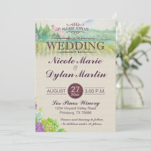 Country Wine Wedding Vineyard Bourgogne Kaart (Staand voorkant)