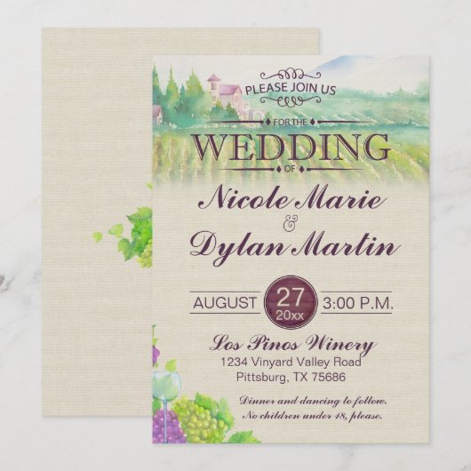 Country Wine Wedding Vineyard Bourgogne Kaart (Voorkant / Achterkant)