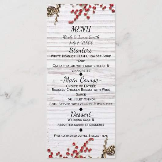 Country Winter Holiday Berries & Pine Cone Menu (Voorkant)