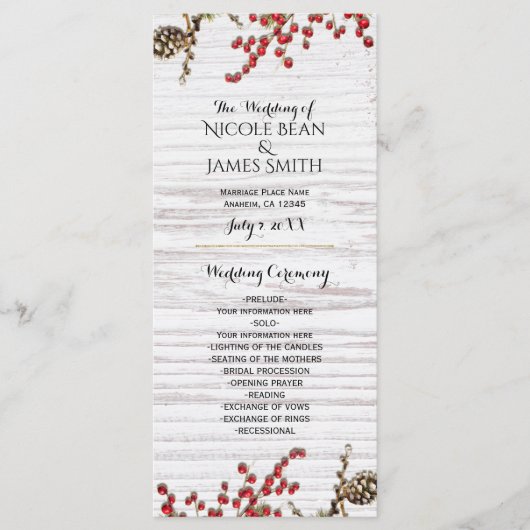 Country Winter Holiday Bessen & Denneappel Program Programmakaart (Voorkant)