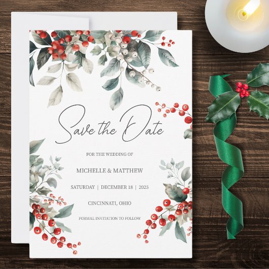 Country Winter Holly Save The Date