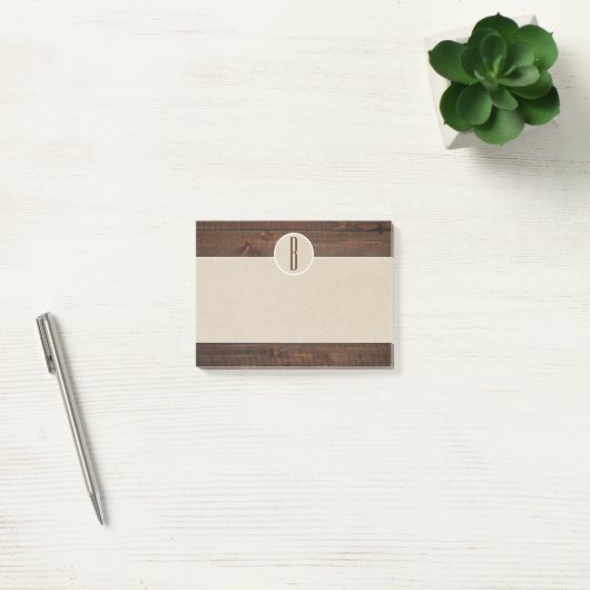 Country Wood & Brown Kraft rustiek Monogram Initia Post-it® Notes (Kantoor)