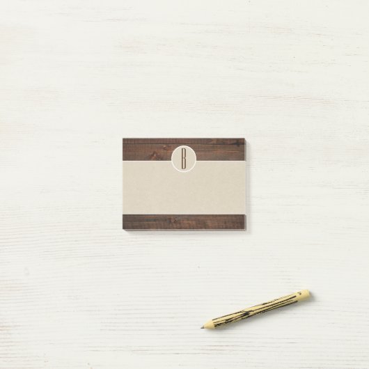 Country Wood & Brown Kraft rustiek Monogram Initia Post-it® Notes (Op bureau)