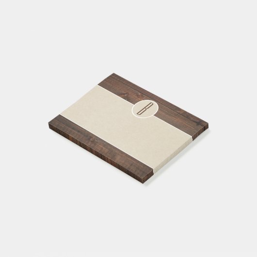 Country Wood & Brown Kraft rustiek Monogram Initia Post-it® Notes (Schuin)