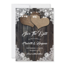 Country Wood Burlap Hearts Floral Lace Wedding