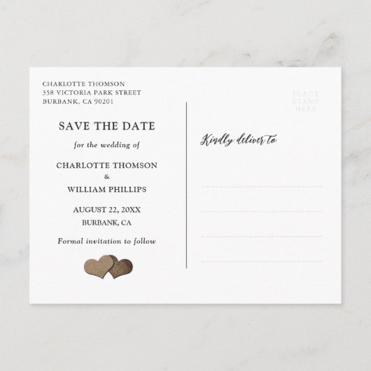 Country Wood Burlap Lace String Lights Wedding Aankondigingskaart (Achterkant)