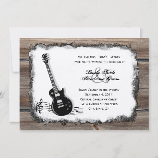 Country Wood Electric Guitar Music Wedding Invite Kaart (Voorkant)