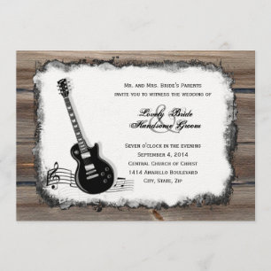 Country Wood Electric Guitar Music Wedding Invite Kaart