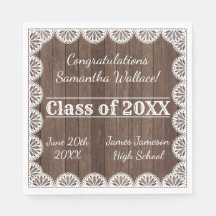 Country Wood & Lace Graduation Party Paper Napkins