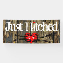 Country Wood Lights Net Hitched Heart Knot Banner